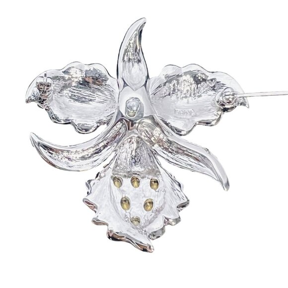 Nolan Miller Silver Tone With Purple And Clear Rhinestone Orchid Brooch (5965) - Picture 5 of 6